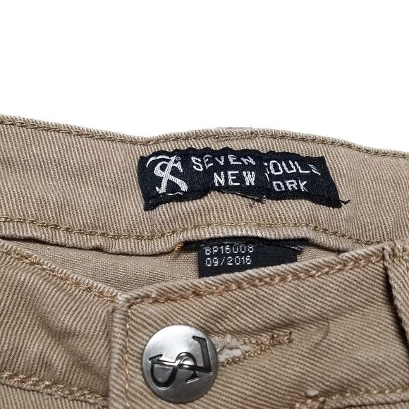 SEVEN Souls Tan Gold Painted Distressed Moto Jeans - Picture 10 of 11